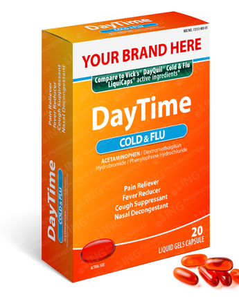 DAYTIME - Compare to Vick's DayQuil® Cold & Flu LiquiCaps® - OTC Own Brand Private Label