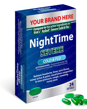 NIGHTTIME Severe - Compare to Vick's NyQuil® Cold & Flu LiquiCaps® - OTC Own Brand Private Label