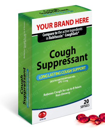 COUGH RELIEF - Dextromethorphan Hbr 15mg Softgels - Compare to Robitussin® CoughGels - OTC Own Brand Private Label