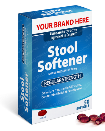 STOOL SOFTENER - Docusate Sodium 50mg Softgel- Compare to Colace® Stool Softener - OTC Own Brand Private Label