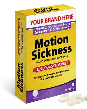 MOTION SICKNESS - Meclizine Hcl 25mg tablets - Compare to Dramamine® All Day Less Drowsy - OTC Own Brand Private Label