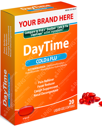 DAYTIME - Compare to Vick's DayQuil® Cold & Flu LiquiCaps® - OTC Own Brand Private Label