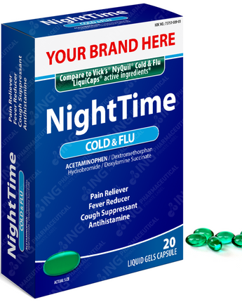 Nighttime - Compare to Vick's NyQuil® Cold & Flu LiquiCaps® - OTC Own Brand Private Label